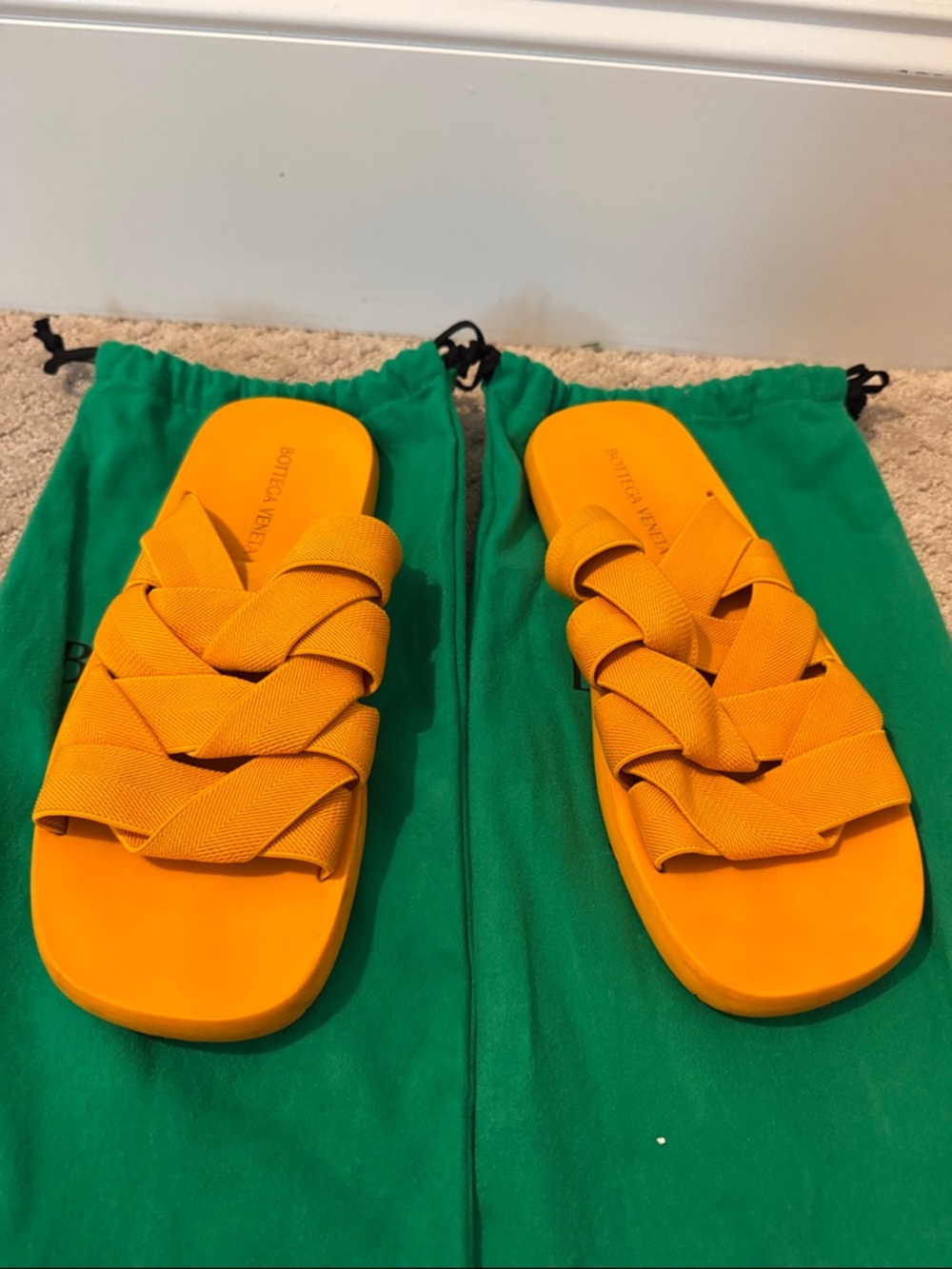 Bottega Veneta Orange Elastic Braided Slide Sandals